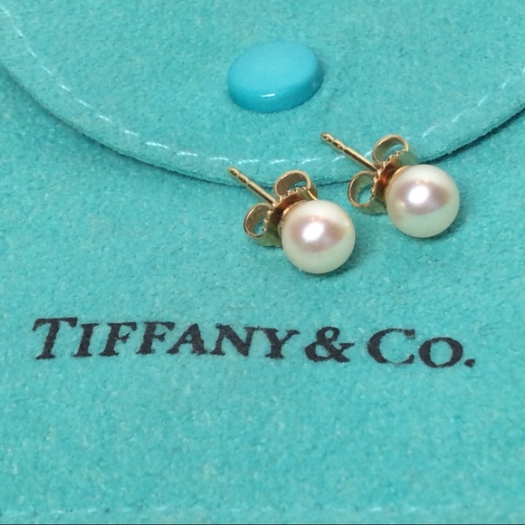 Tiffany Co 8k Gold Akoya Pearl Earrings 